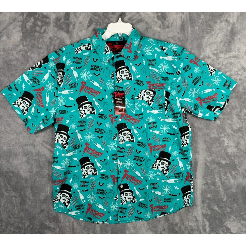 Svengoolie Button Up Shirt Mens XL Green Halloween Horror MeTV All Over Print